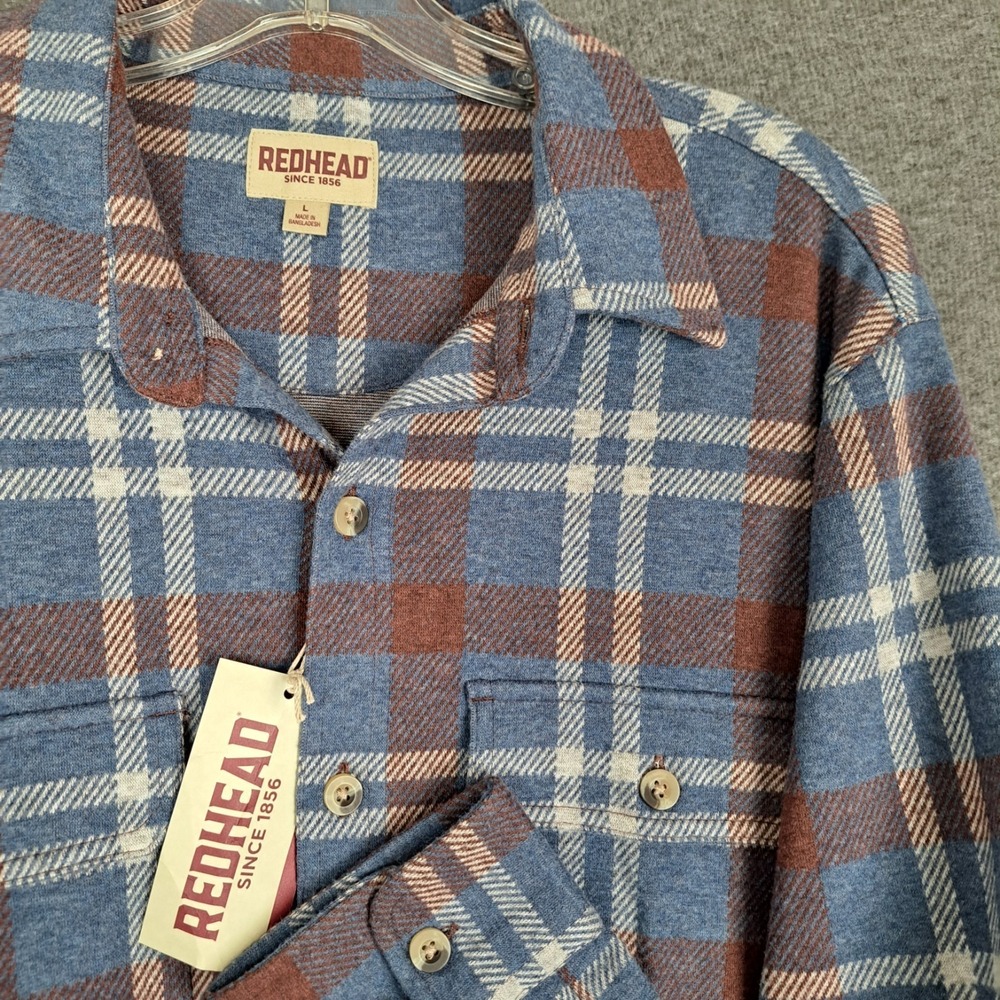 RedHead Men's River Basin Knit Flannel Shirt Indigo‎ Plaid Large Soft NWT